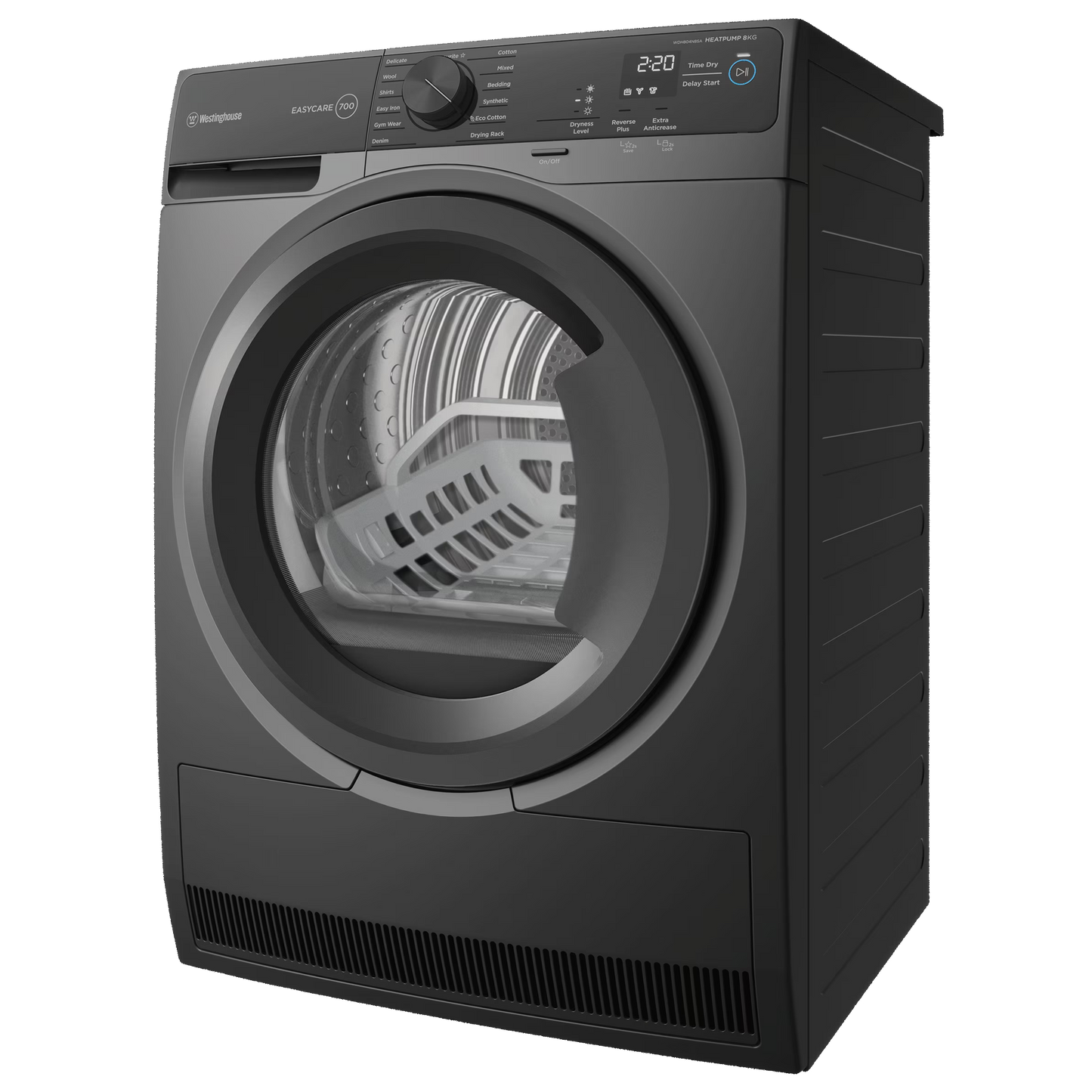 Westinghouse 8 kg Heat Pump Dryer – Metallic Grey (WDH804N8SA) – Factory Second (Category C)