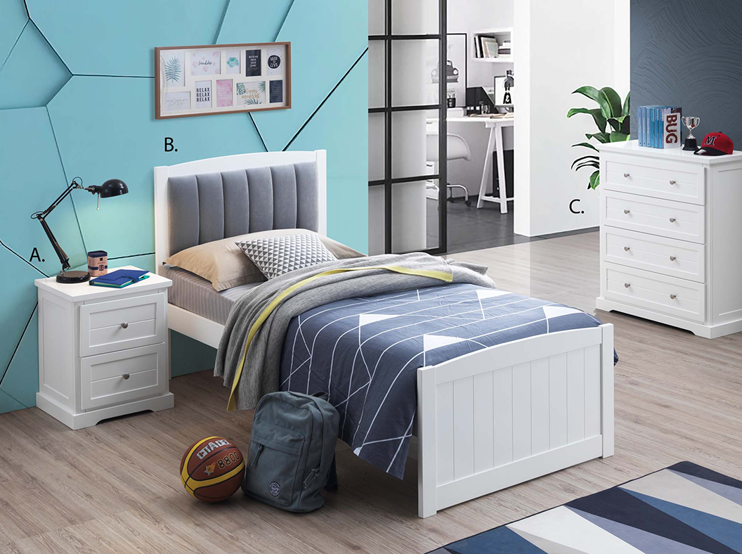 Paxton White & Grey Velvet Bedroom Suite