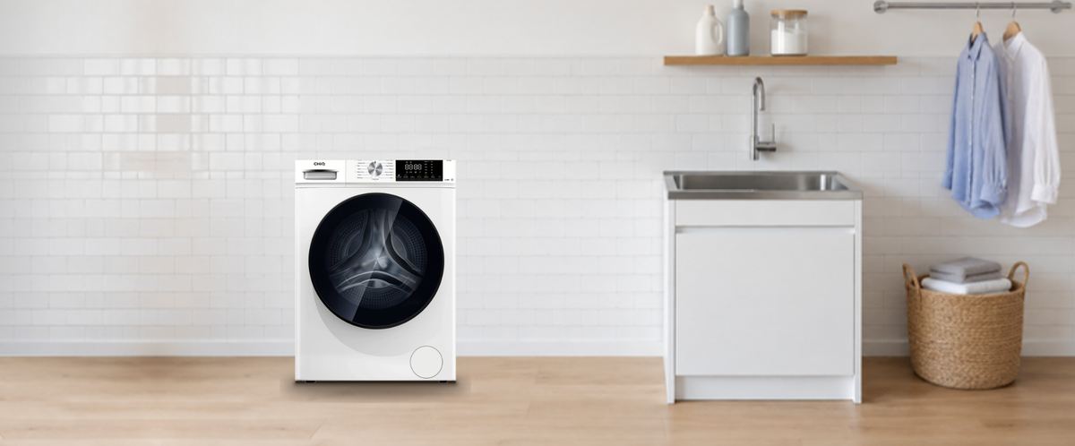 CHiQ 8.5kg/5kg washer dryer combo in a bright laundry