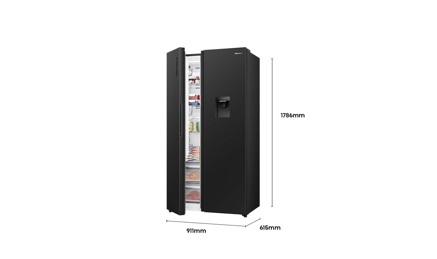 Hisense 541L PureFlat Side by Side Fridge Black HRSBS540BW