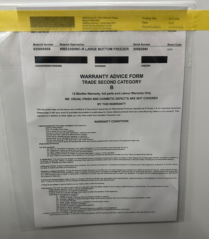 Westinghouse 496L Bottom Mount Fridge – White (WBE5300WC-R) – Factory Second (Cat A)